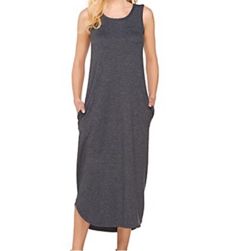 LOGO Lounge by Lori Goldstein French Terry Sleeveless Maxi Dress ~ Charcoal Grey - Picture 7 of 7